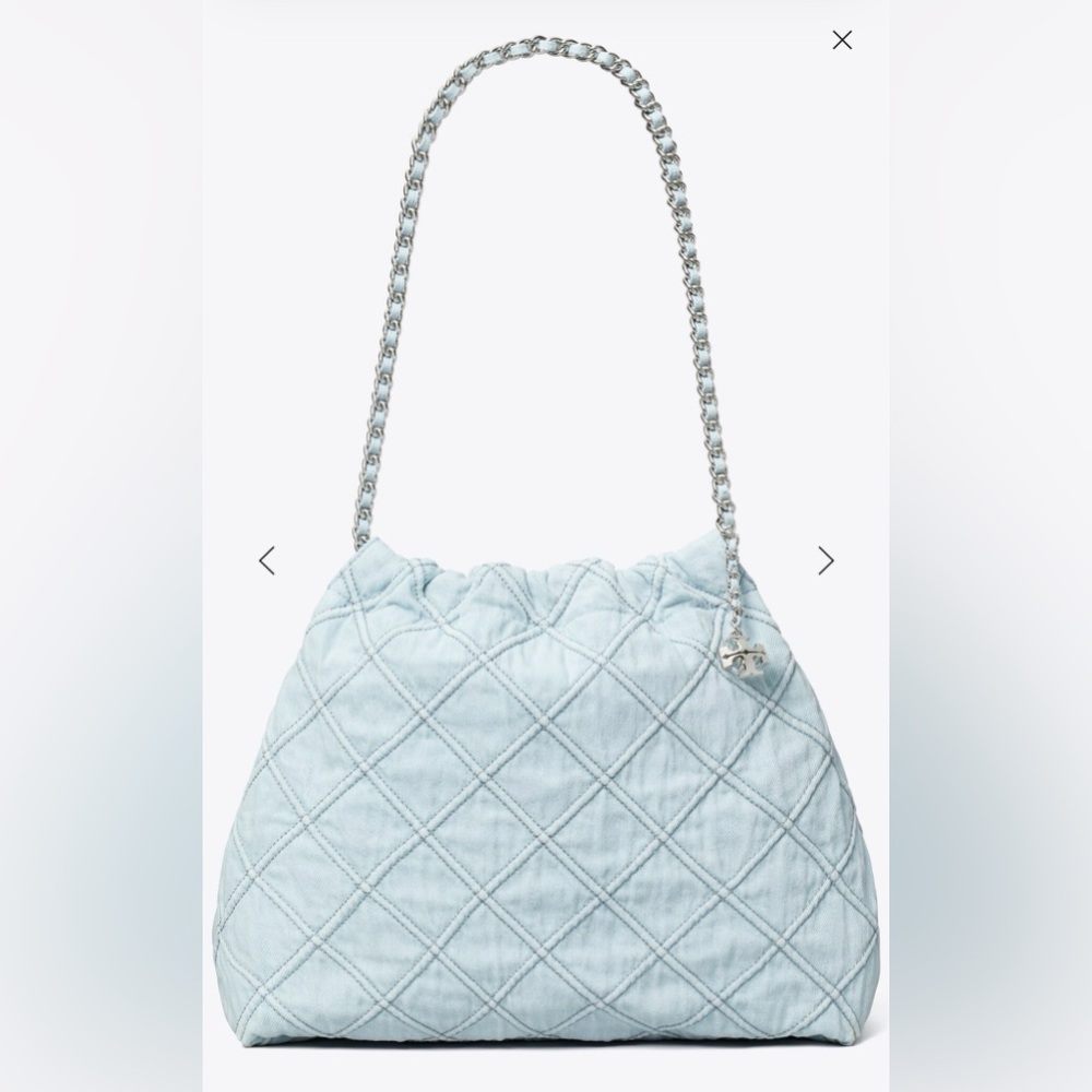 Tory Burch Fleming Soft Denim Hobo Bag Seltzer NWOT